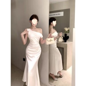 Sexy Off-shoulder Satin Slip Dress For Women