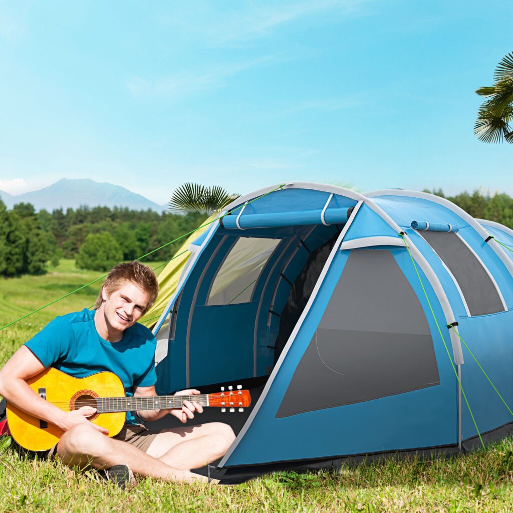 Campingzelt Trekkingzelt Zelt, Wetterbeständig, 2 Räume, 475 X 264 Cm Breite X 172, Blau