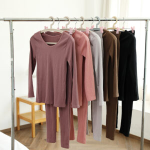Womens Solid-Color Tight-Fitting Base Layer Thermal Underwear Set