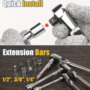 6 Pcs Set 1 4 3 8 1 2 Flex Head Ratchet 72 Tooth 180 Adjustable Drive Swivel