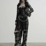 Spliced Low-necked Houndstooth Coat