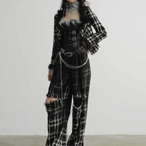 Spliced Low-necked Houndstooth Coat
