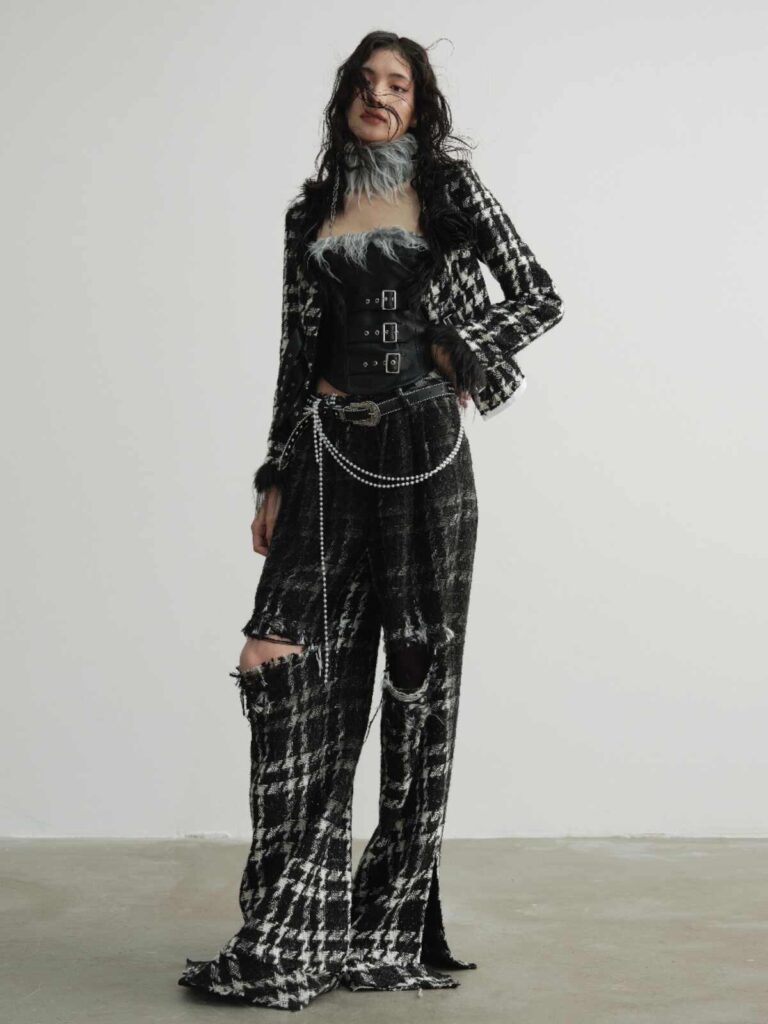 Spliced Low-necked Houndstooth Coat
