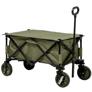 Bollerwagen, Klappbar, 5 Seitentaschen, Einziehbare Griff, Bis 120 Kg Belastbar, Stahl, 108 X 55 X 93 Cm, Grün