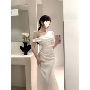 Sexy Off-shoulder Satin Slip Dress For Women