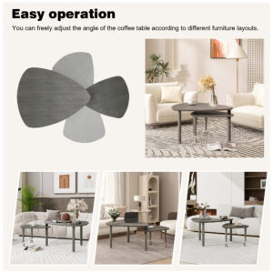360 Degree Rotatable Modern Coffee Table For Living Room, Solid Wood Legs With Simply Assemble Cocktail Table, Rotating Modern Apartment Wood Furniture Gray OAK Veneer Wear-resistant PU Painted Top