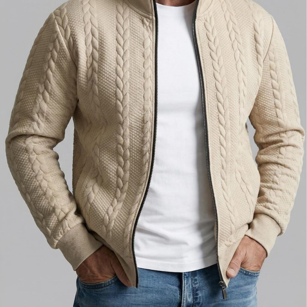 Mens Jacquard Fashionable Stand-Neck Jacket