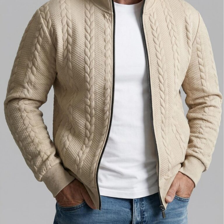 Mens Jacquard Fashionable Stand-Neck Jacket