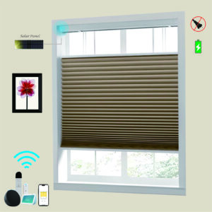 Raised Flag Day-Night Shade With Remote Control And Solar Panel-Full Blackout Motorized Shades For Home And Office-Cordless Organ Shade-Cordless Cellular Shade-Khaki