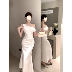 Sexy Off-shoulder Satin Slip Dress For Women