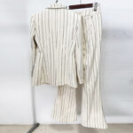 Pinstriped Brushed Suit Jacket And Pants Set Two-Piece Ensemble