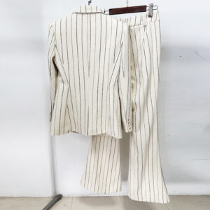 Pinstriped Brushed Suit Jacket And Pants Set Two-Piece Ensemble