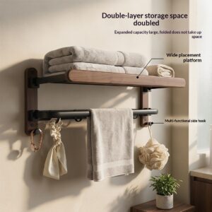 Household Walnut Double-Fold Towel Rack