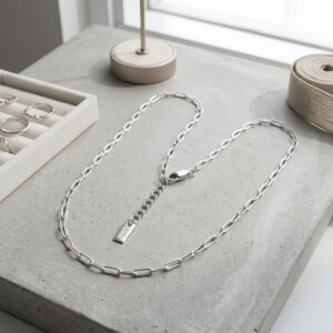 925 Sterling Silver Classic Sterling Paperclip Chain Necklace with Adjustable Length and Engraved Pendant