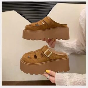 Small Chunky-soled Closed-toe Mule Sandals Hollow-out Roman Style Slippers