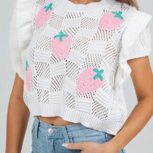Womens Knitted Vest Hollow-Out Short Sleeveless Sweater