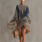 European And American-style High-neck Printed Chiffon Dress