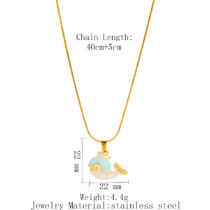 Ocean Wind Dolphin Style Inlaid Rhinestone Drip Oil Stainless Steel Pendant Necklace