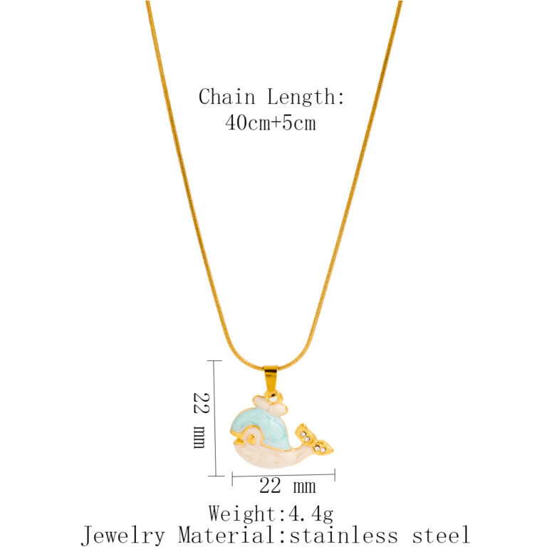 Ocean Wind Dolphin Style Inlaid Rhinestone Drip Oil Stainless Steel Pendant Necklace