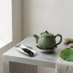 Pure 999 Fine Silver Elegant Lotus Flower Embossed Metal Tea Scoop for Traditional Loose Leaf Tea Presentation – Handicraft