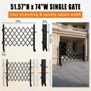 Foldable Security Gate, Expandable Safety Barrier With 360' Swivel Casters Lockable Design, Portable Mobile Rolling Barricade For Garage, Warehouse, Driveway And Pool Areas - 51.57' H X 74' W