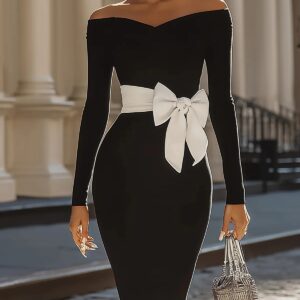 Women’s Solid Color Bow Lace-up Dress