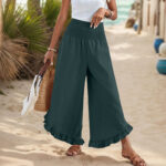 Pleated Asymmetrical Hem Cotton-linen Loose-fit Casual Pants