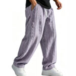 Mens Loose-Fit Jacquard Wide-Leg Casual Solid-Color Straight-Leg Trousers