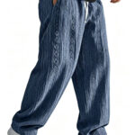 Mens Loose-Fit Jacquard Wide-Leg Casual Solid-Color Straight-Leg Trousers