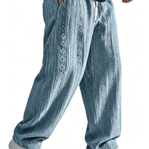 Mens Loose-Fit Jacquard Wide-Leg Casual Solid-Color Straight-Leg Trousers