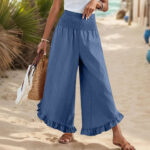 Pleated Asymmetrical Hem Cotton-linen Loose-fit Casual Pants