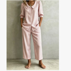 New Design Linen Striped Loose-fitting Shirt Set