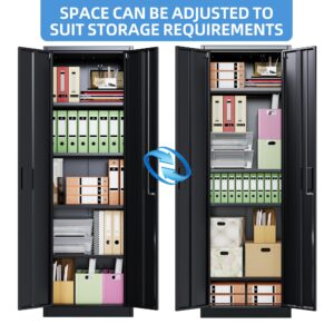 Narrow Metal Garage Storage Cabinet, Lockable Narrow Steel Storage Cabinet With 4 Adjustable Shelves For Garage, Office, Home, Assembly Required, Black