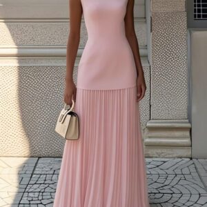 Boat Neck Sleeveless Knit Top & High-Waisted Pleated Skirt Two-Piece Set