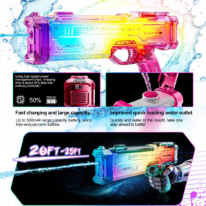 Blue Futuristic Electric Water Gun, Rechargeable Transparent Gradient Water Cannon, Continuous Firing, Suitable For Pool, Beach, And Outdoor Water Games.