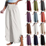 Pleated Asymmetrical Hem Cotton-linen Loose-fit Casual Pants