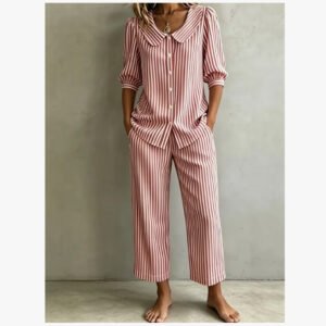 New Design Linen Striped Loose-fitting Shirt Set