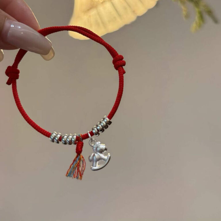 1pcs 999 Sterling Silver Bead Trojan Horse Tassel Red String Braided Bracelet, Festive Chinese Style, For Daily New Year Wear & Lucky Birthday Holiday Gifts