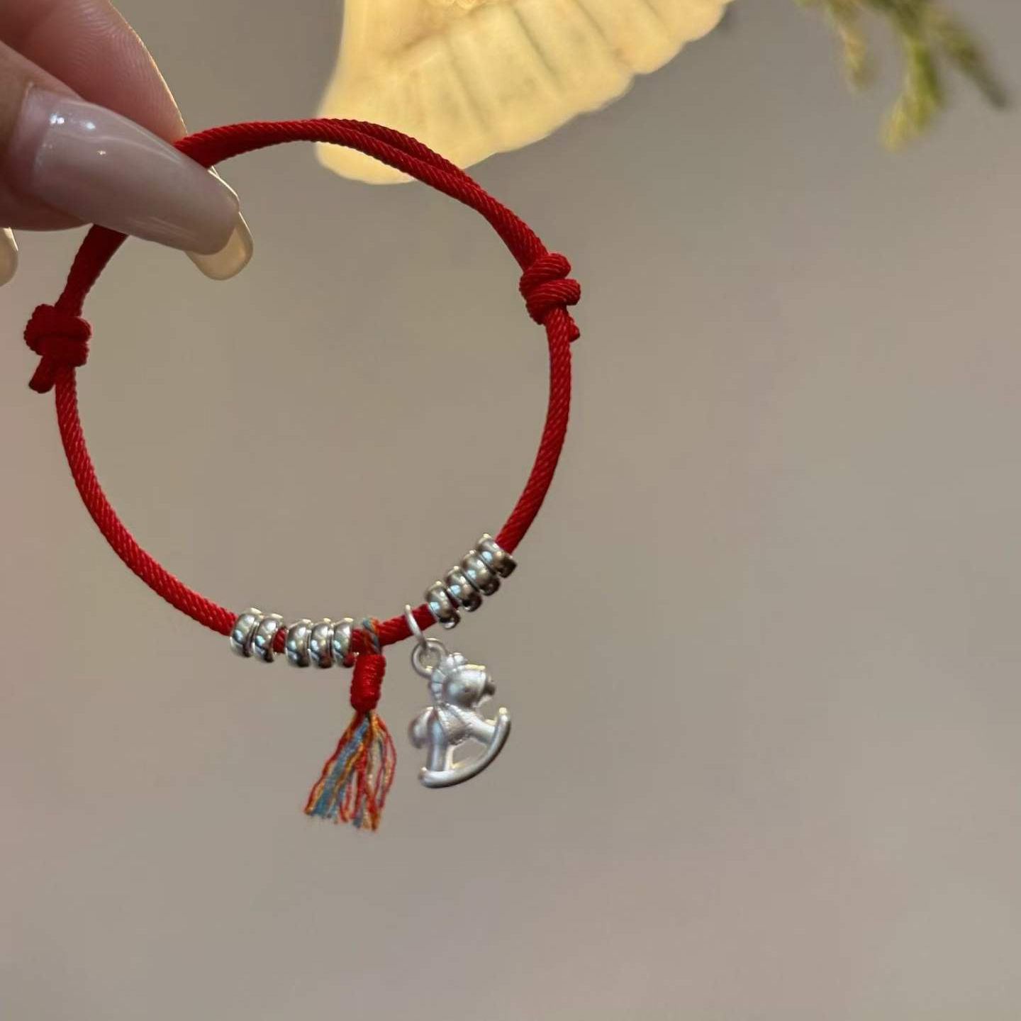 1pcs 999 Sterling Silver Bead Trojan Horse Tassel Red String Braided Bracelet, Festive Chinese Style, For Daily New Year Wear & Lucky Birthday Holiday Gifts