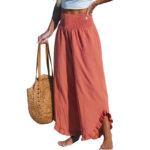 Pleated Asymmetrical Hem Cotton-linen Loose-fit Casual Pants