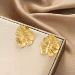 Trendy INS Petal Stainless Steel Ear Ornaments, 18K Gold Tone Rotating Leaf Titanium Steel Studs With High-End Texture