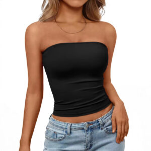 Womens Solid-color Sleeveless Tube Top With Off-shoulder Design