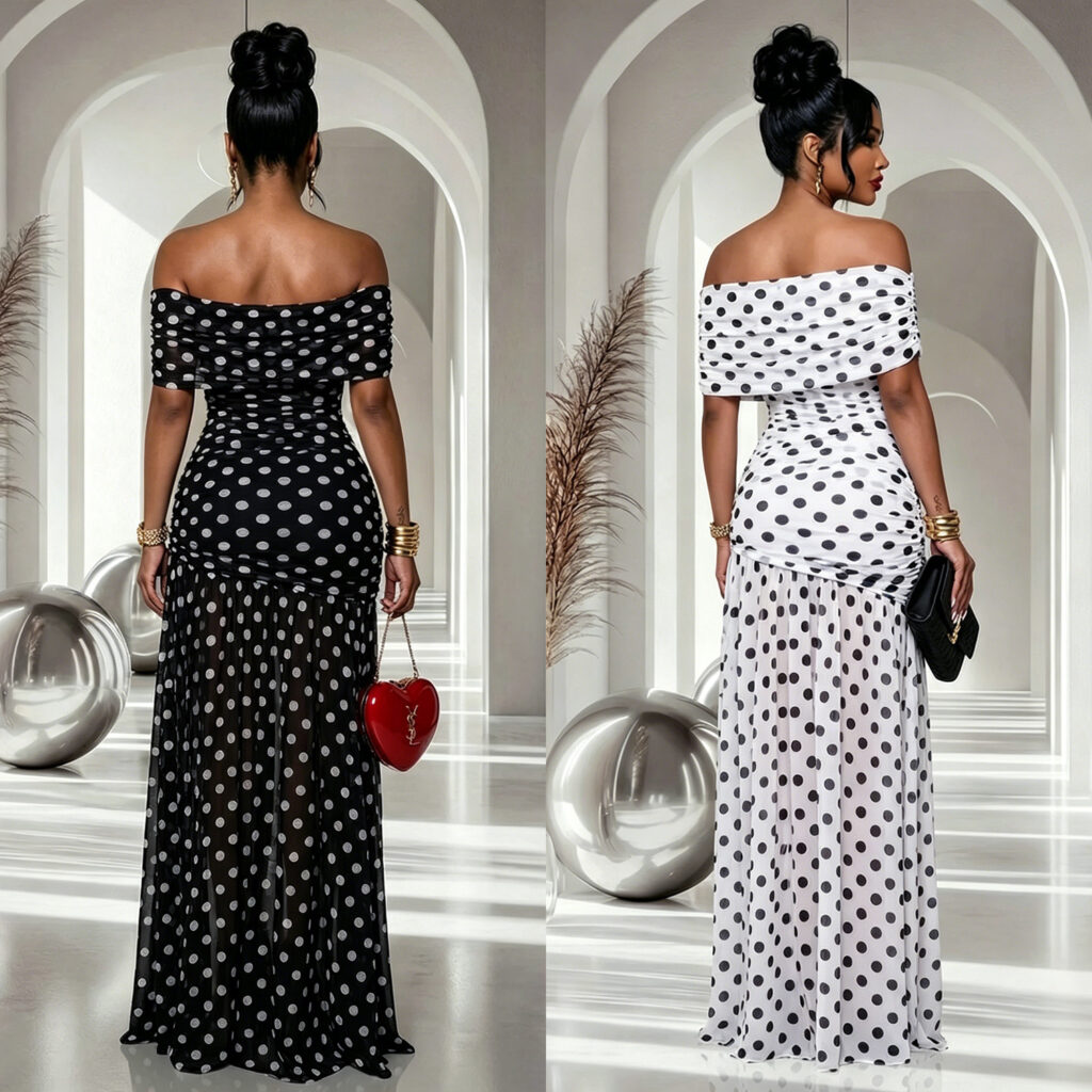 Polka-dot Slit Banquet Resort Sheath Dress