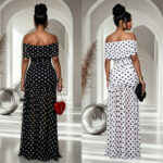 Polka-dot Slit Banquet Resort Sheath Dress