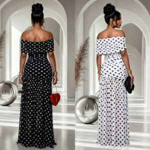Polka-dot Slit Banquet Resort Sheath Dress