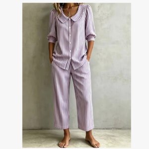 New Design Linen Striped Loose-fitting Shirt Set