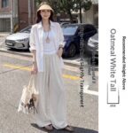 Old-money-style Cotton-linen Wide-leg Pants For Women Summer Season