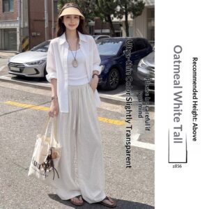 Old-money-style Cotton-linen Wide-leg Pants For Women Summer Season