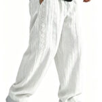 Mens Loose-Fit Jacquard Wide-Leg Casual Solid-Color Straight-Leg Trousers
