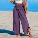 Pleated Asymmetrical Hem Cotton-linen Loose-fit Casual Pants